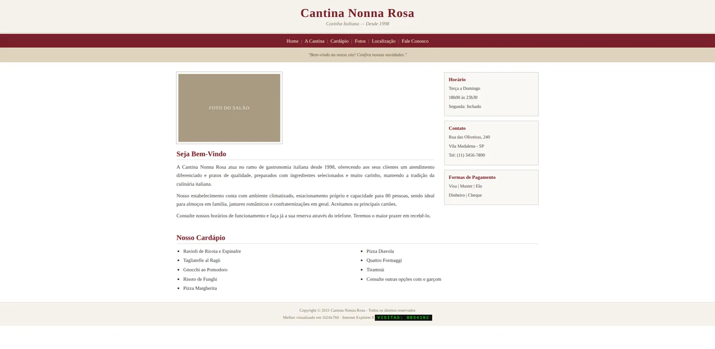 Site antigo, com texto pequeno e visual desatualizado